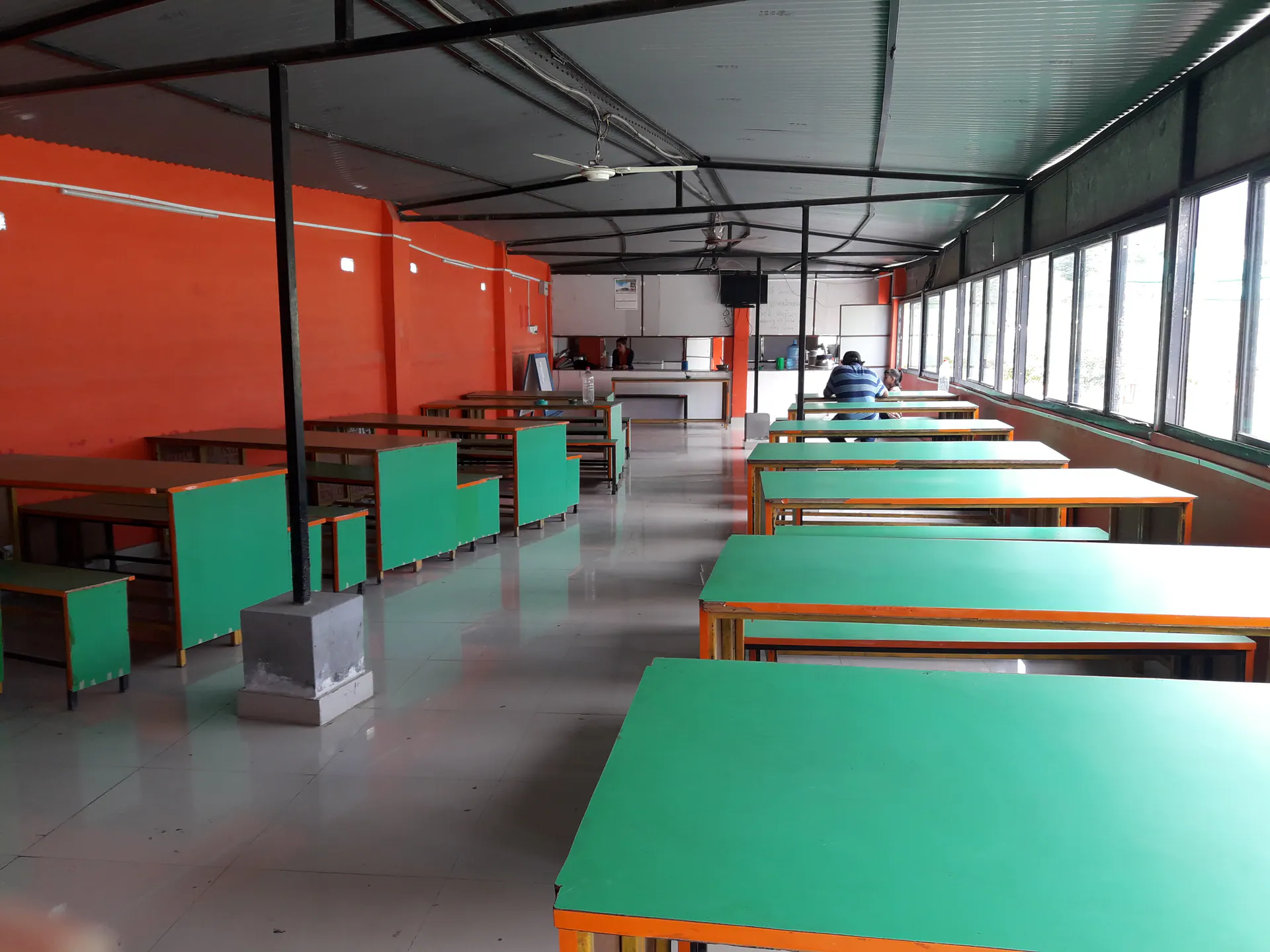 Tables and seating inside the ICE campus canteen