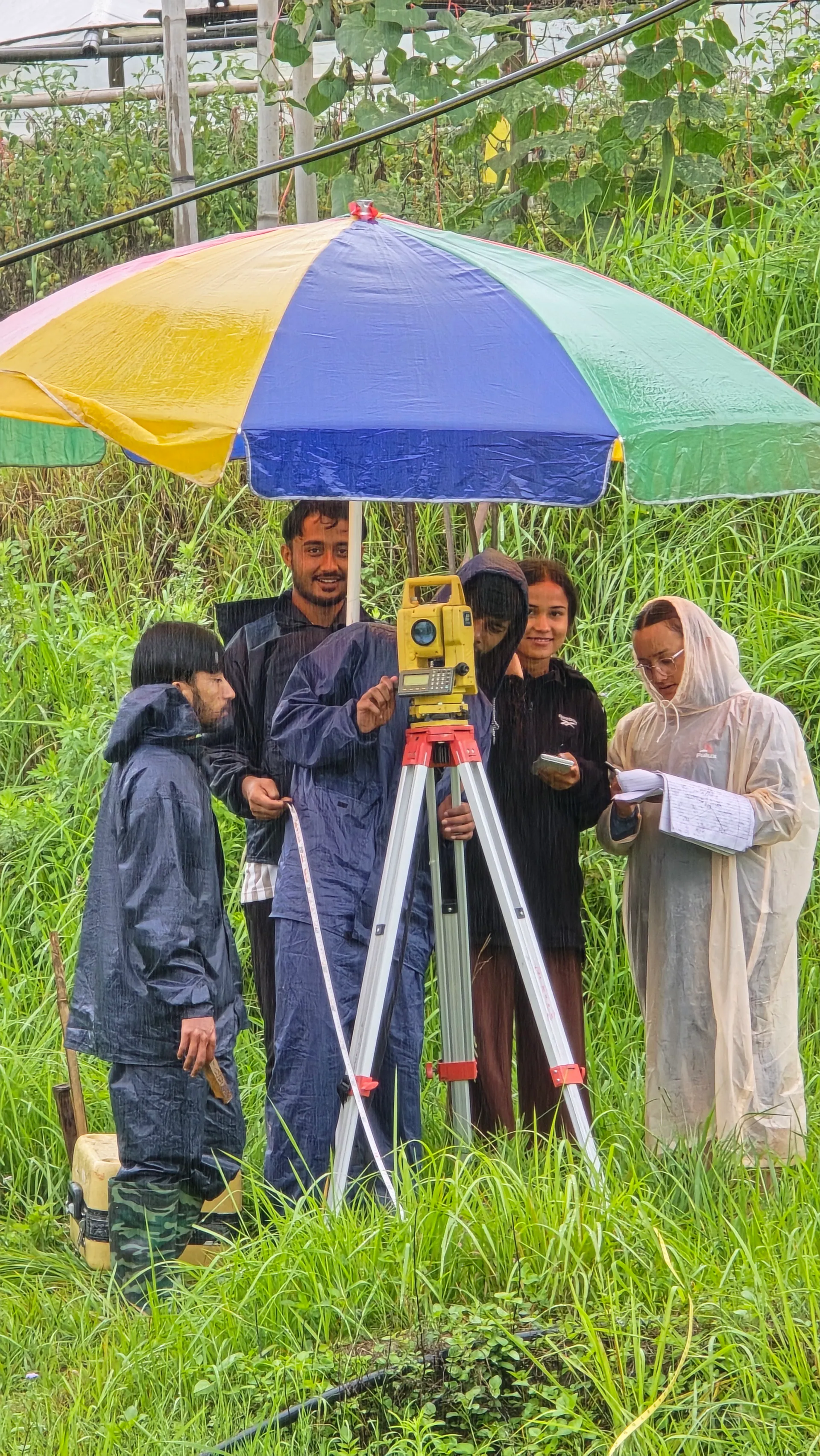ICE Civil Engineering students using a total station during field survey