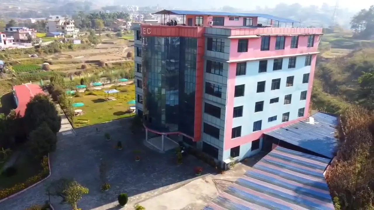 Aerial view across the ICE campus buildings and grounds