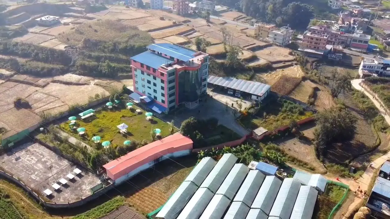Aerial view of the Imperial College of Engineering campus in Tathali, Bhaktapur